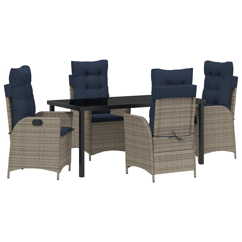 Ensemble de salle à manger pour jardin 5 pcs gris et noir rotin