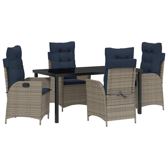 Ensemble de salle à manger pour jardin 5 pcs gris et noir rotin