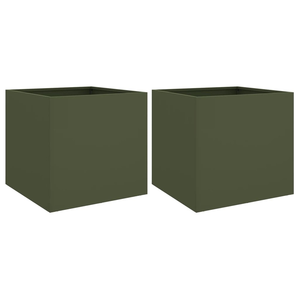 Jardinière bac lit surélevé plantes fleurs jardin terrasses lot de 2 olive 49 x 47 x 46 cm acier vert