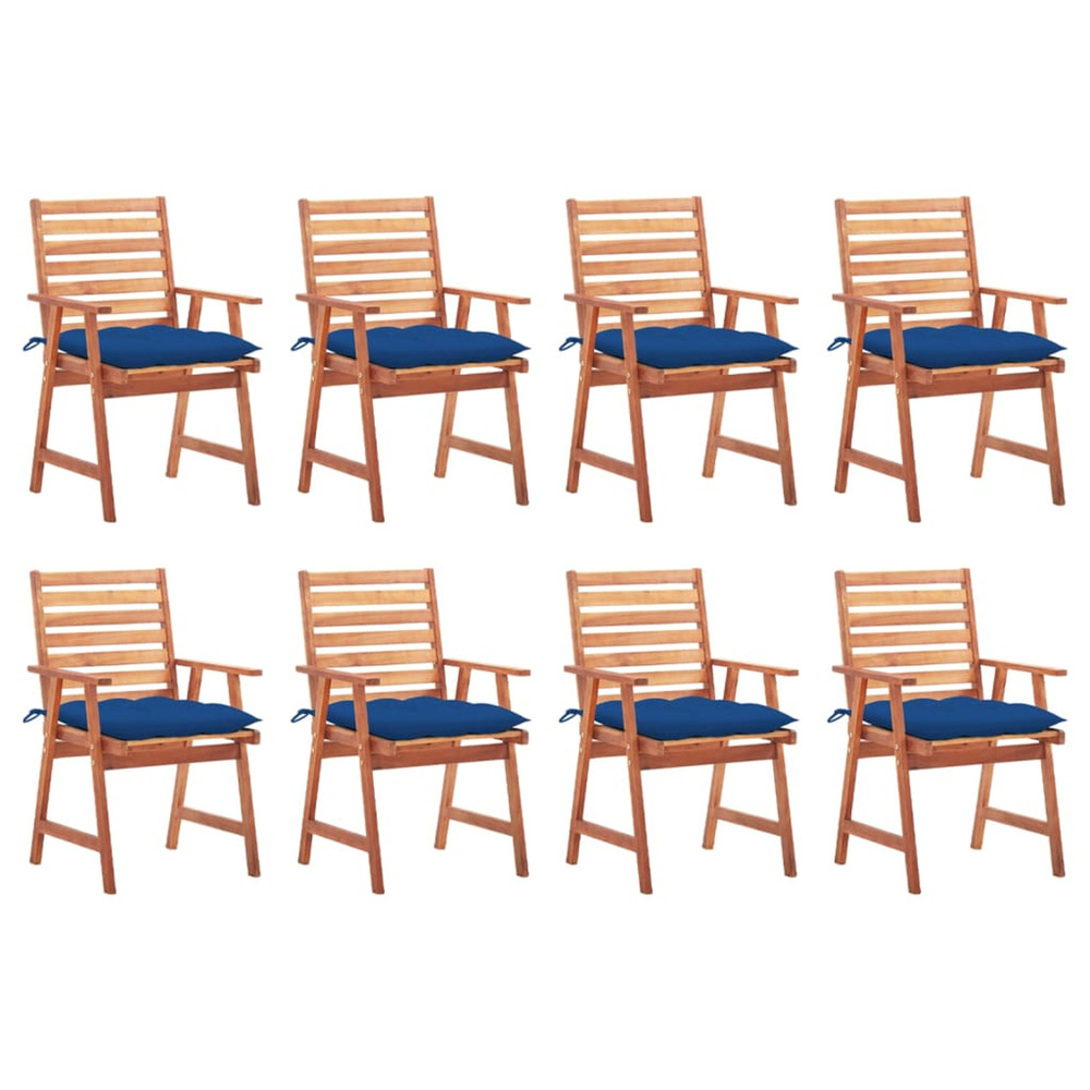 Chaises à manger d'extérieur lot de 8 et coussins acacia massif