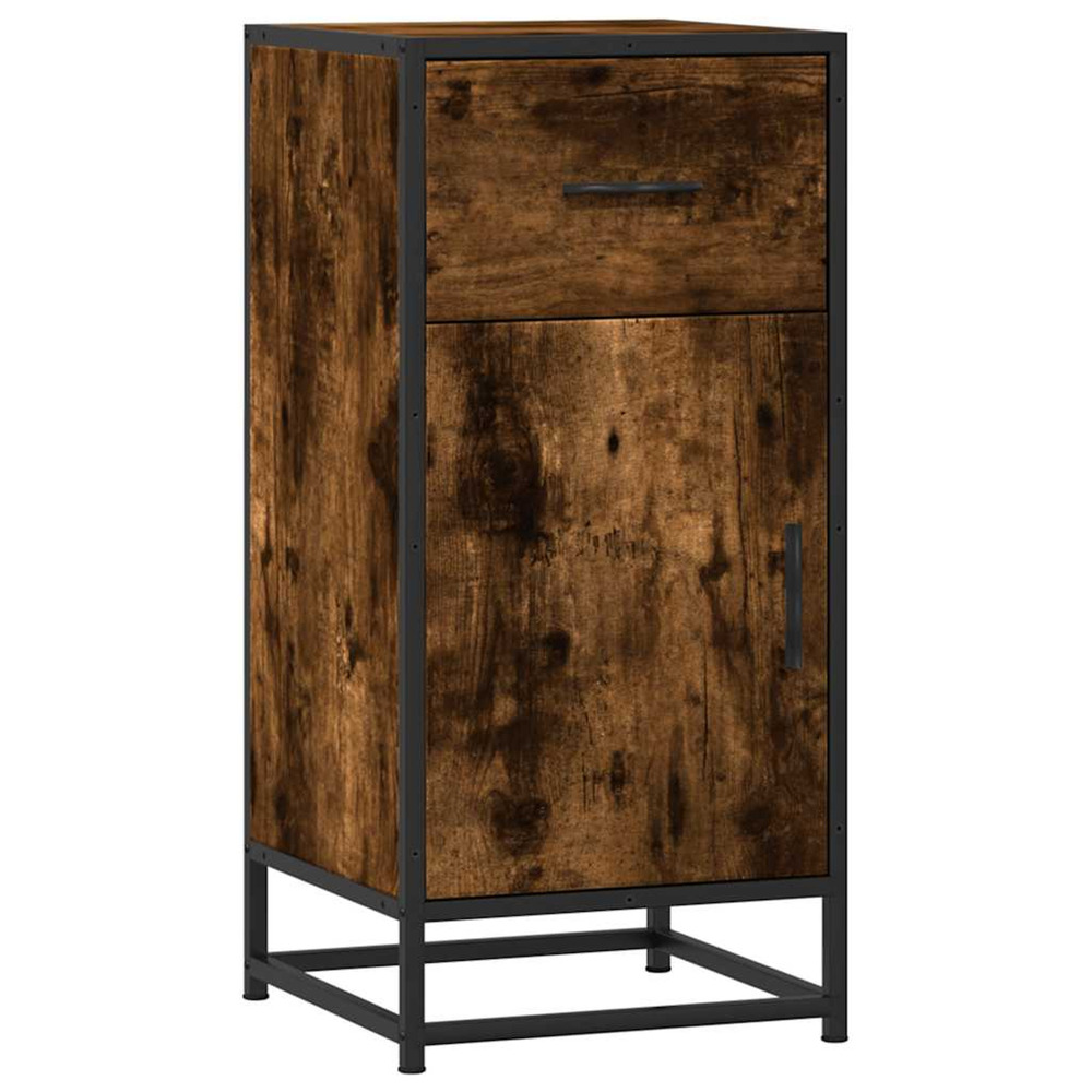 Buffet chêne fumé 35,5x35x76 cm bois d'ingénierie et métal