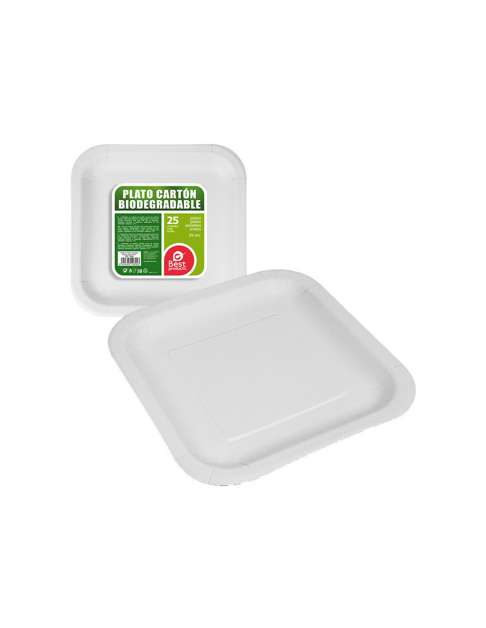 Pack de 25 assiettes en carton carrées blanches 23cm best products green