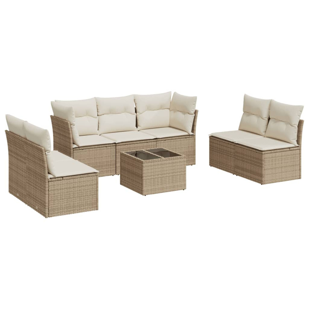 Salon de jardin avec coussins 8 pcs beige résine tressée