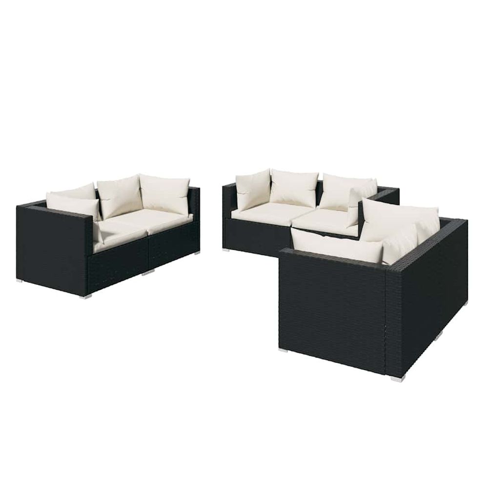Salon de jardin 6 pcs avec coussins résine tressée noir