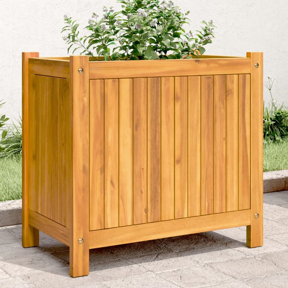 Jardinière haute en bois d'acacia pour balcon terrasse avec doublure 54x31x50 cm