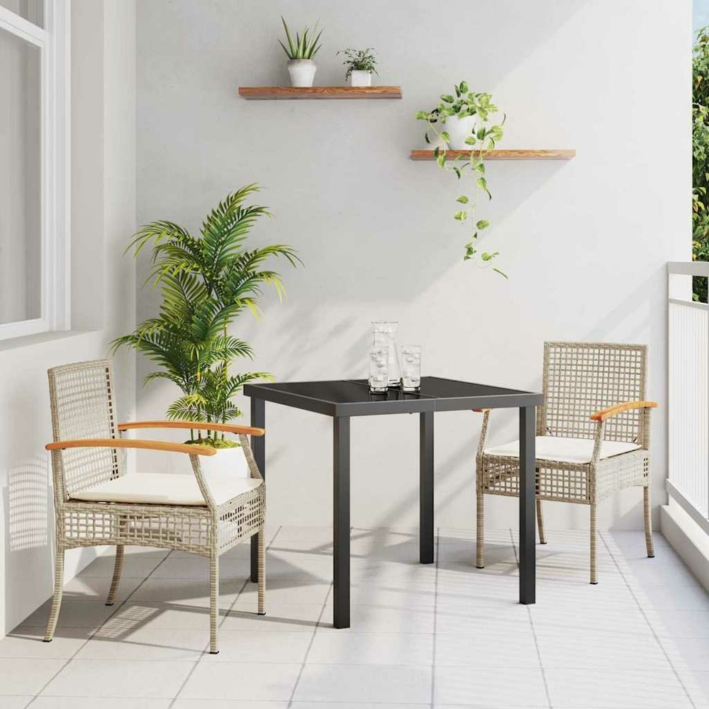 Ensemble de salle à manger pour jardin 3 pcs beige et noir
