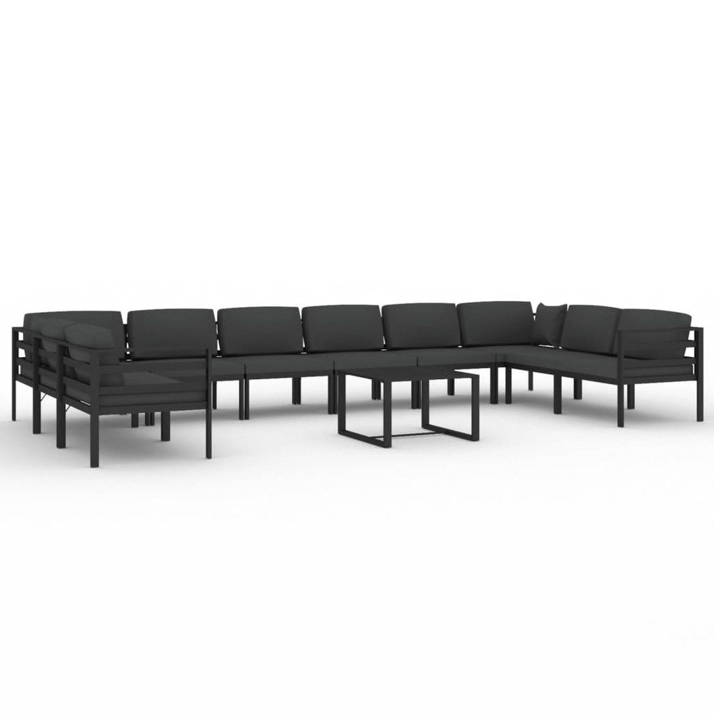 Salon de jardin meuble d'extérieur ensemble de mobilier 11 pièces avec coussins aluminium anthracite