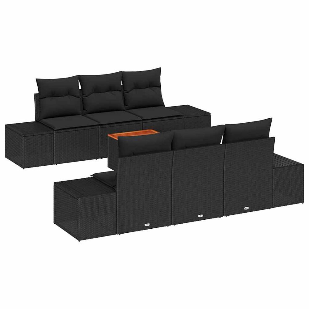 Ensemble de canapé de jardin 7 pc noir polyrotin