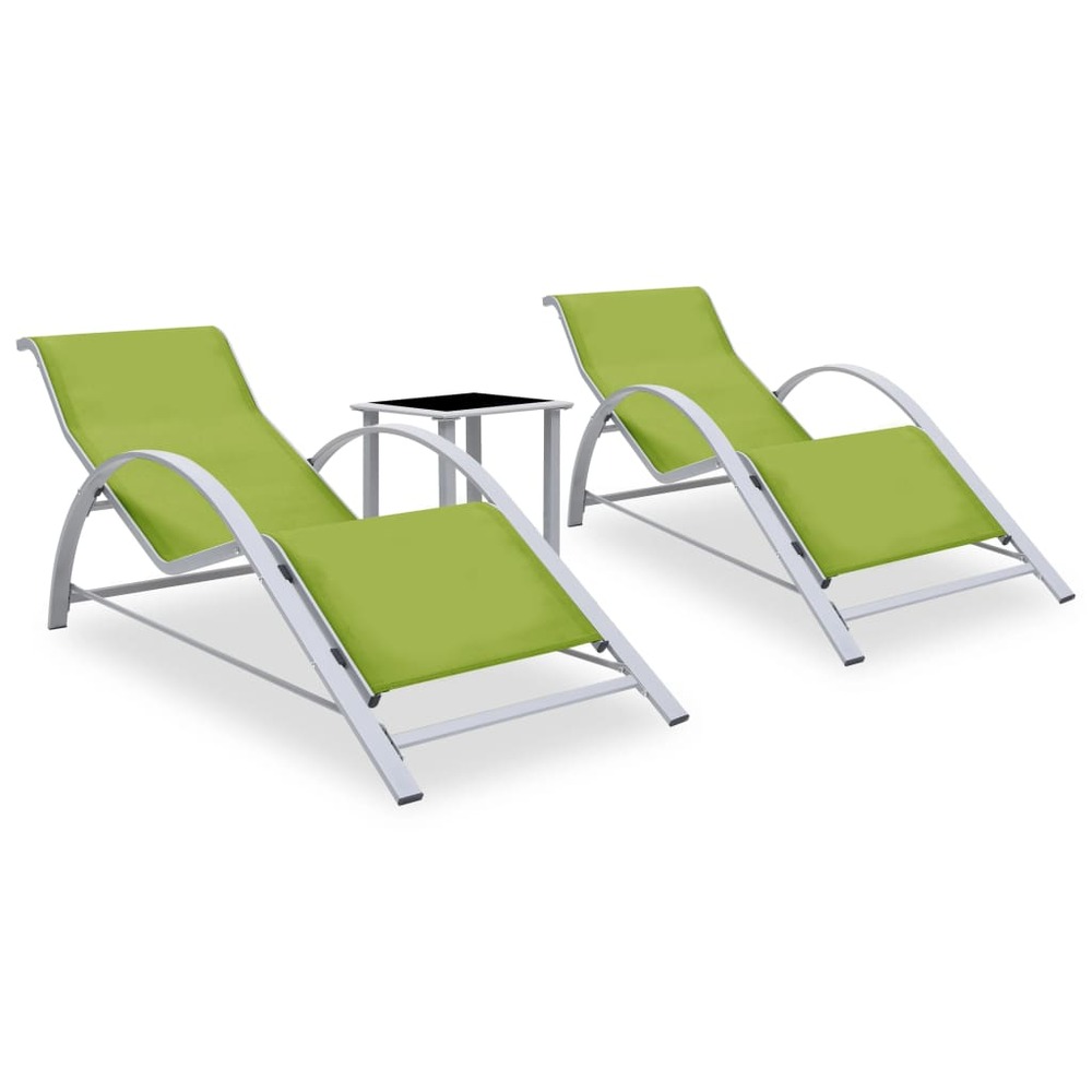Chaises longues lot de 2 avec table aluminium vert