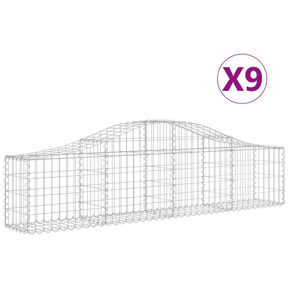 Paniers à gabions arqués 9 pcs 200x30x40/60 cm fer galvanisé