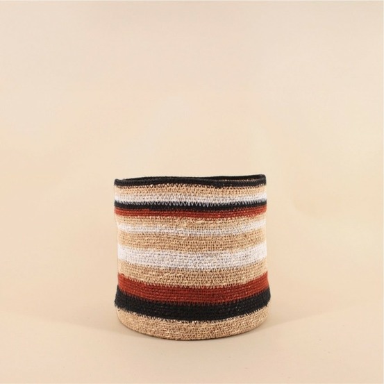 Panier rayé beige, marron en herbes marines 23x21cm