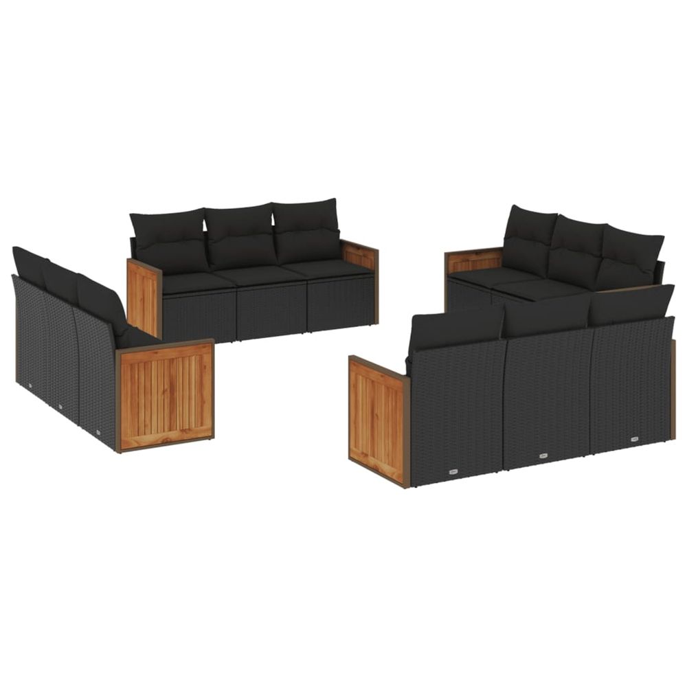 Salon de jardin 12 pcs avec coussins noir résine tressée