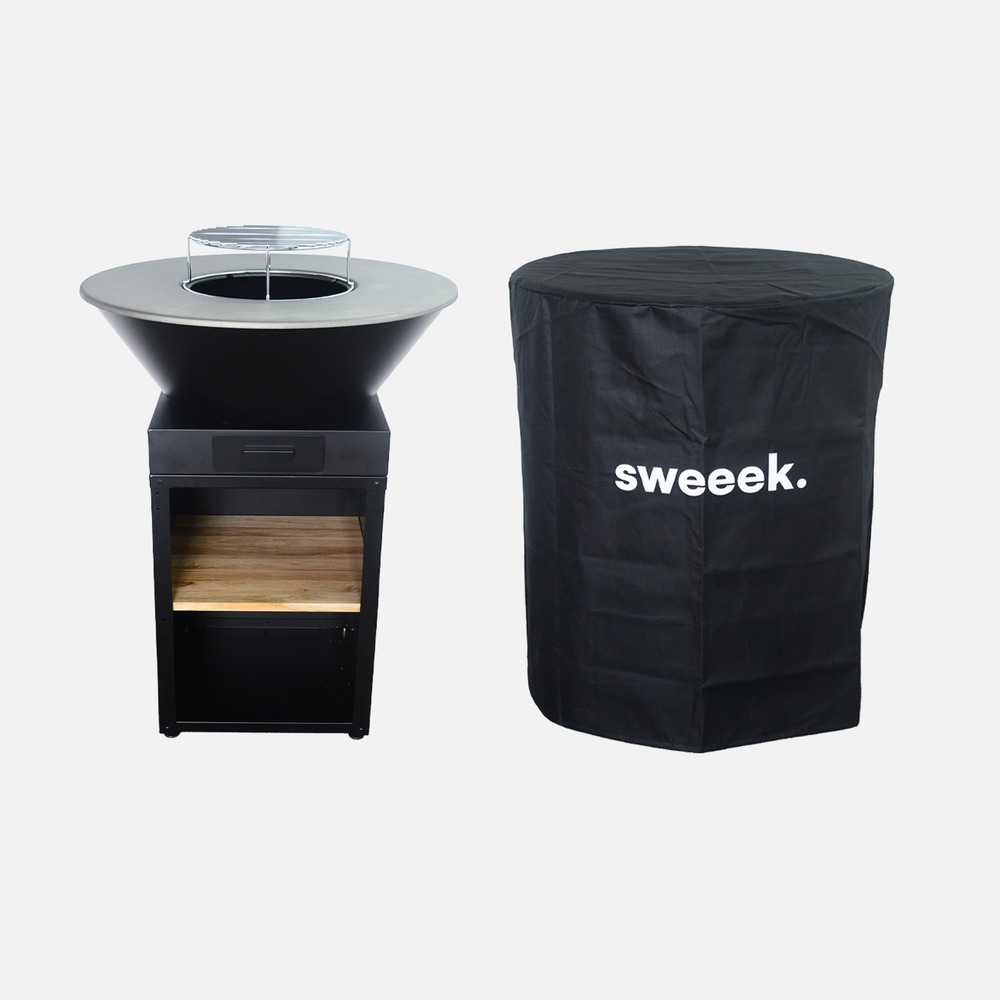 Braséro de cuisson ø81,5cm avec grille de cuisson, espace de stockage pour le bois + housse en polyester