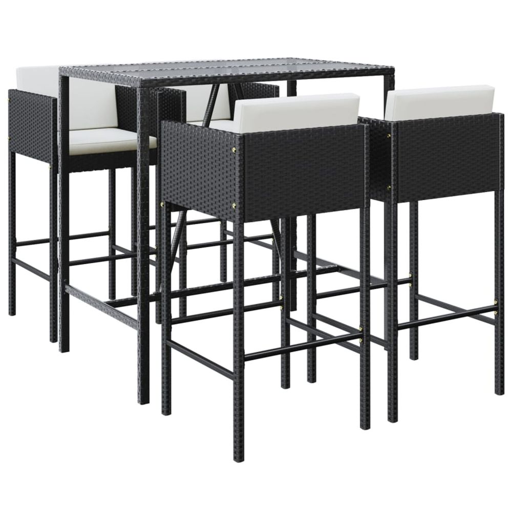 Ensemble de bar de jardin 5 pcs avec coussins noir poly rotin