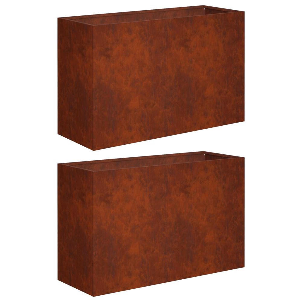 Cache-pot de jardin 2 pc rouillé 80 x 30 x 40 cm acier patiné