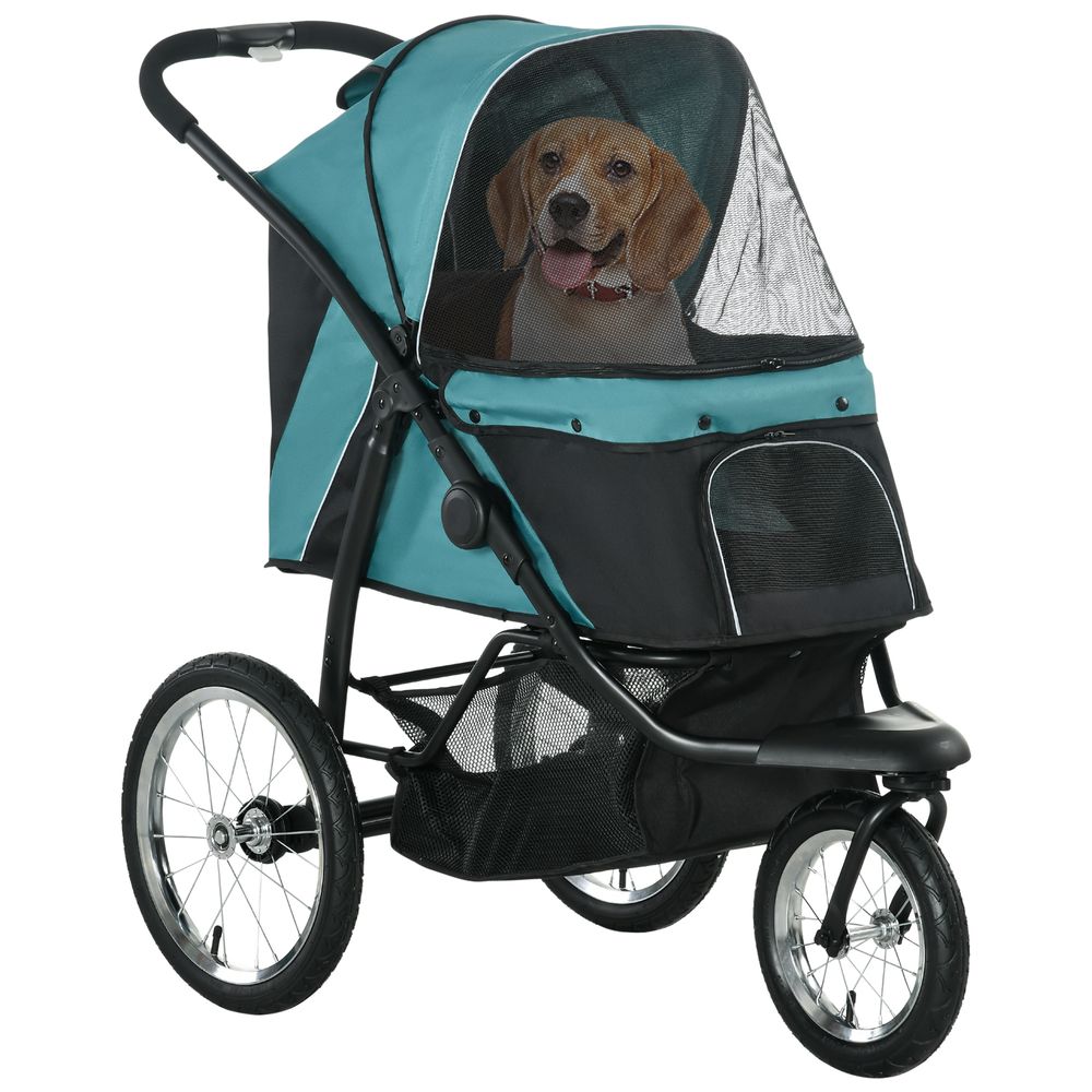 Poussette jogger acier chien moyen pare-soleil réglable 111x58x107cm vert