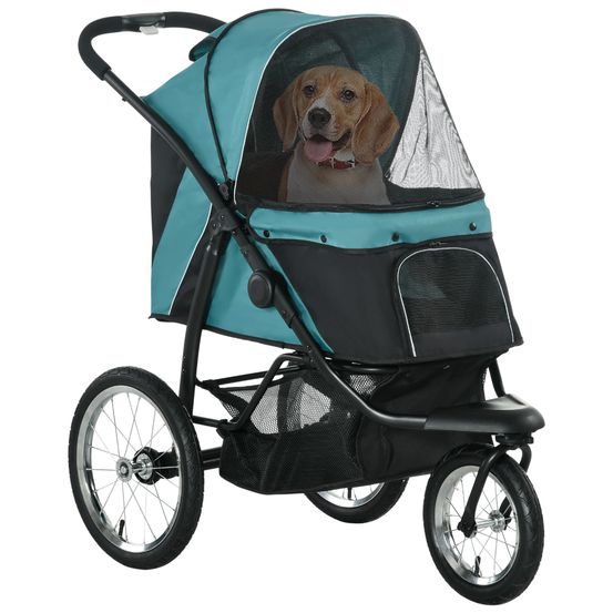 Poussette jogger acier chien moyen pare-soleil réglable 111x58x107cm vert