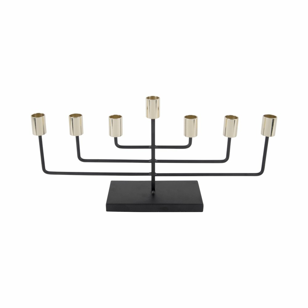 Bougeoir design traditionel lineate - l. 45 cm - noir et doré