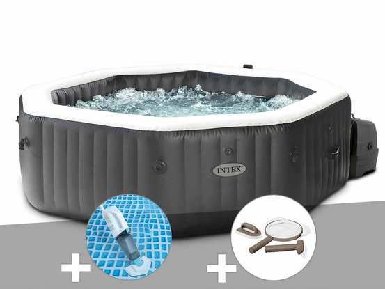 Kit spa gonflable purespa carbone octogonal bulles et jets 4 places + aspirateu