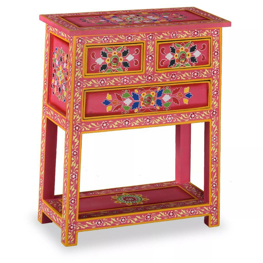 Buffet bahut armoire console meuble de rangement avec tiroirs bois massif de manguier peinture rose