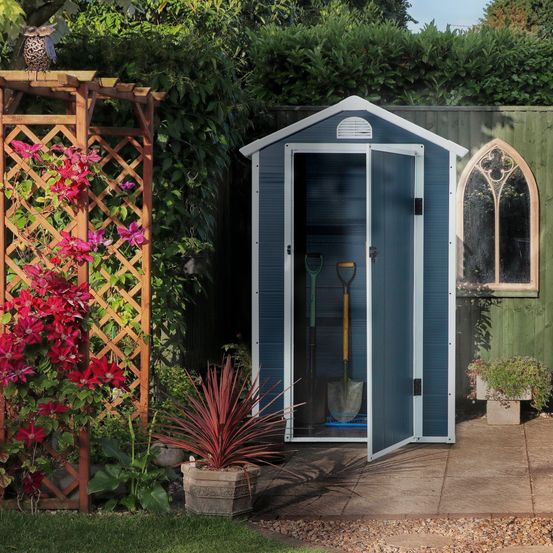 Abri jardin résine rangement outils 134x104cm gris fenêtre ventilation - comfortxl outdoor living