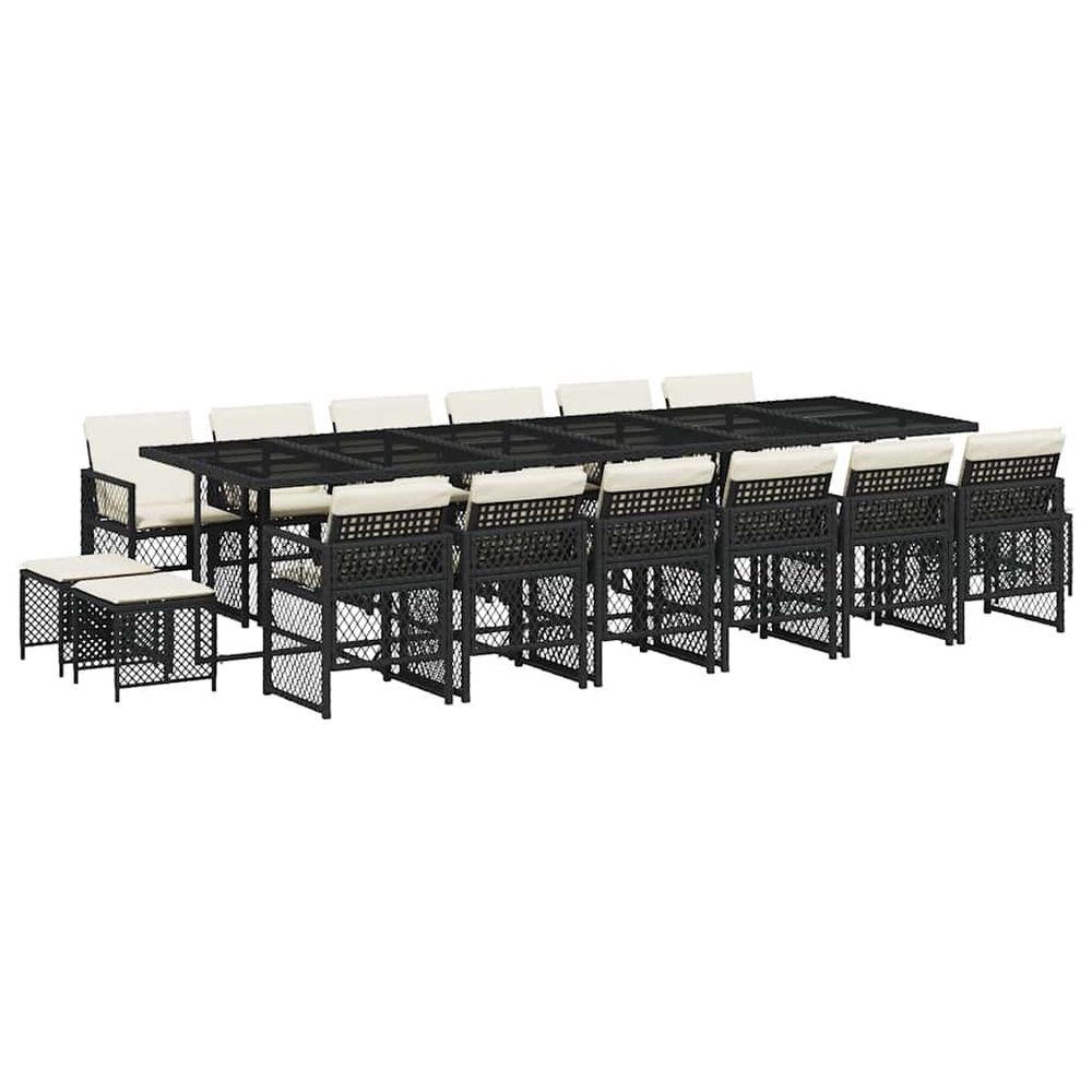 Ensemble à manger de jardin 17 pcs coussins noir résine tressée