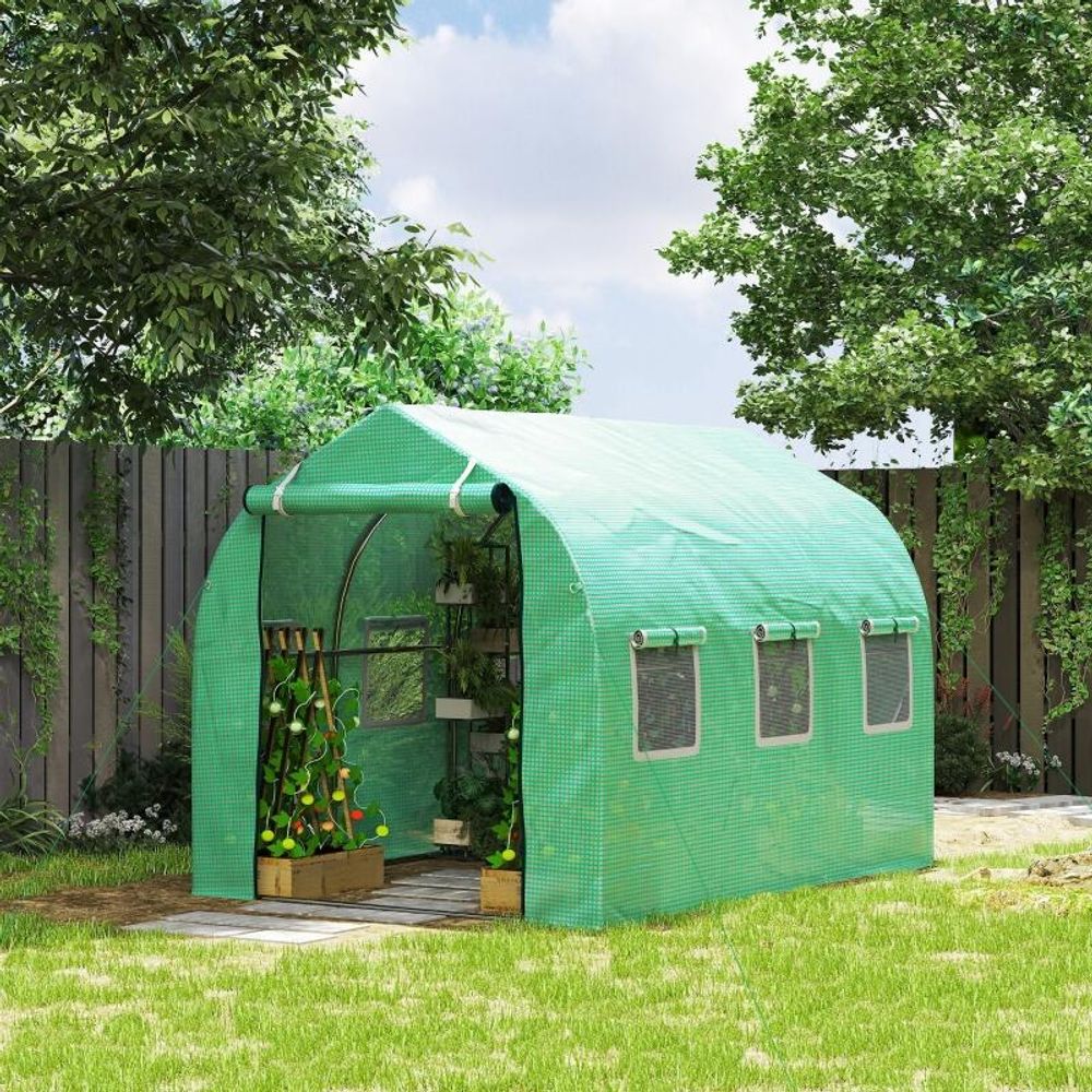Serre tunnel pe métal galvanisé 295x195x196 cm verte potager jardin ventilation - comfortxl outdoor living