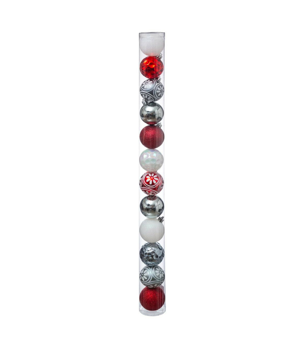 Déco de sapin lot de 12 boules de noël d 6 cm - rouge et argent