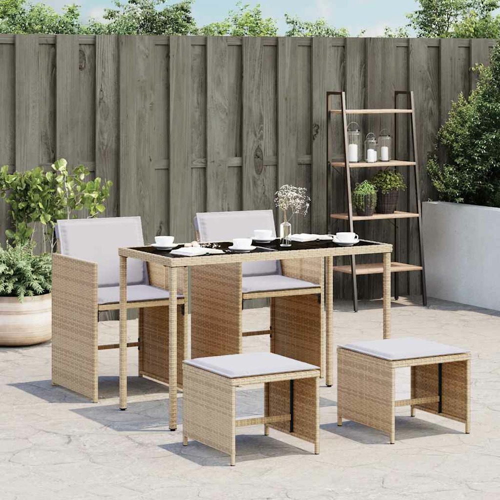 Ensemble à manger de jardin coussins 5 pcs mélange beige rotin