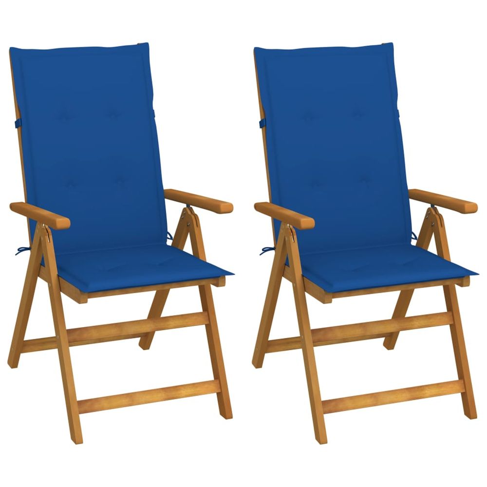 Fauteuils pliants inclinables (lot de 2) avec coussins, en bois d'acacia massif