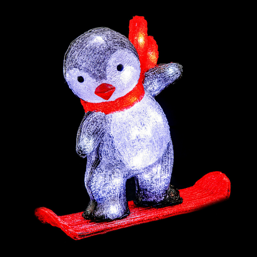 Déco lumineuse pingouin sur skateboard 40 led blanc froid h 30.3 cm