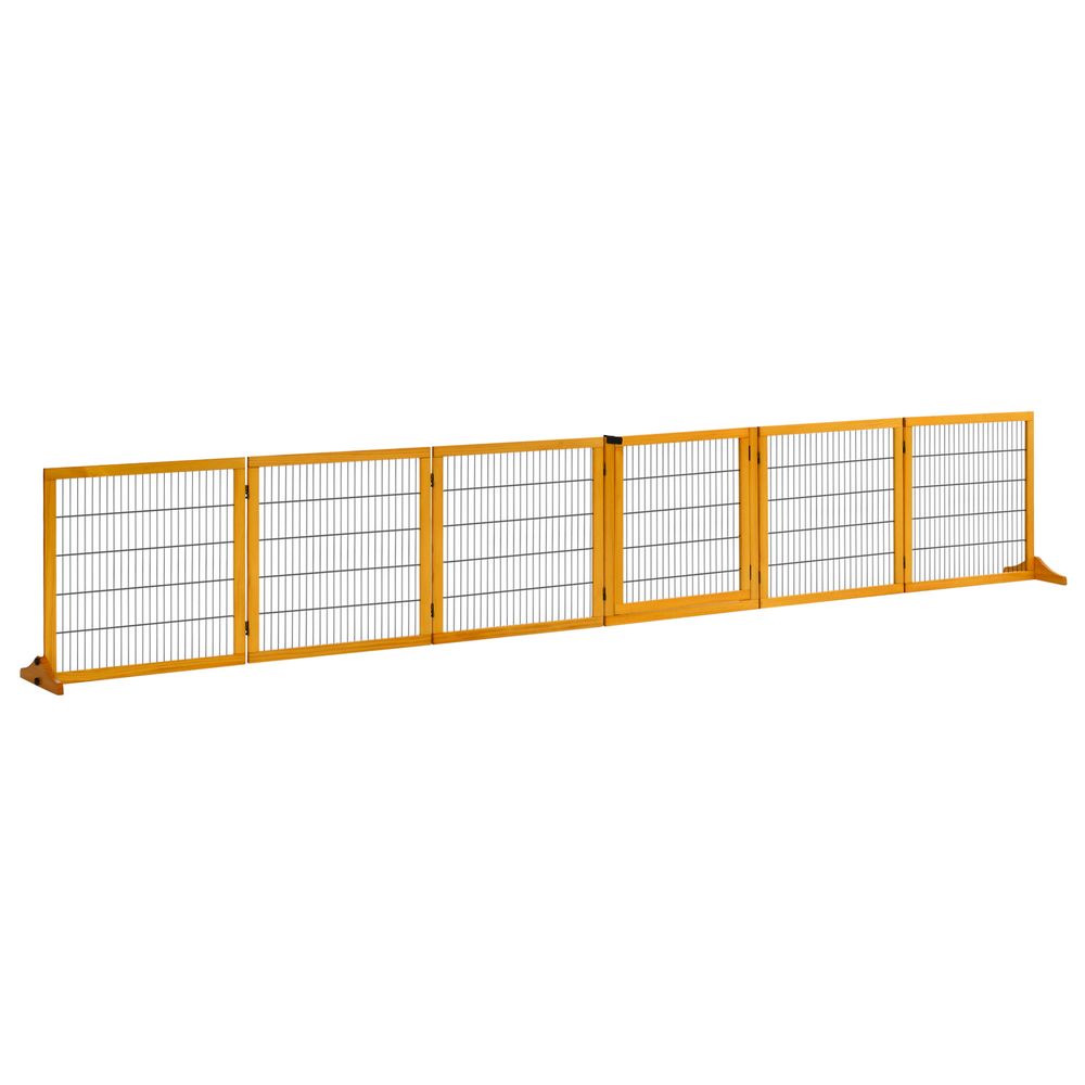 Barrière de sécurité 6 panneaux bois et acier pour chien pliable 432x70cm jaune