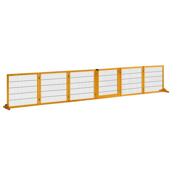 Barrière de sécurité 6 panneaux bois et acier pour chien pliable 432x70cm jaune