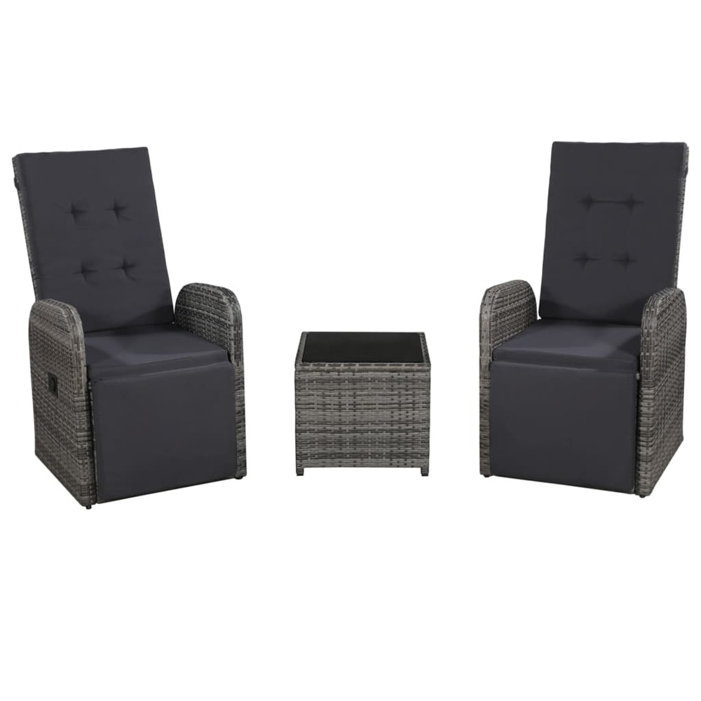 Mobilier de bistro 3 pièces avec coussins résine tressée gris