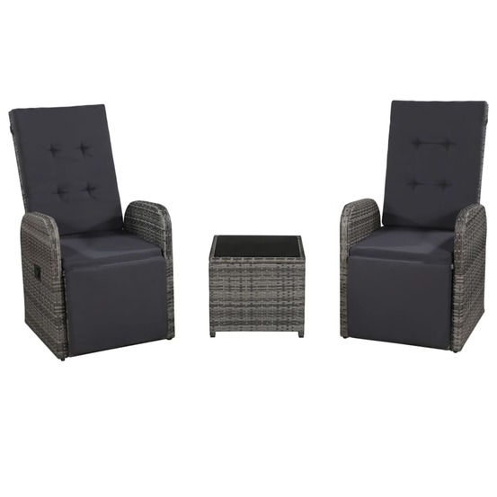 Mobilier de bistro 3 pièces avec coussins résine tressée gris