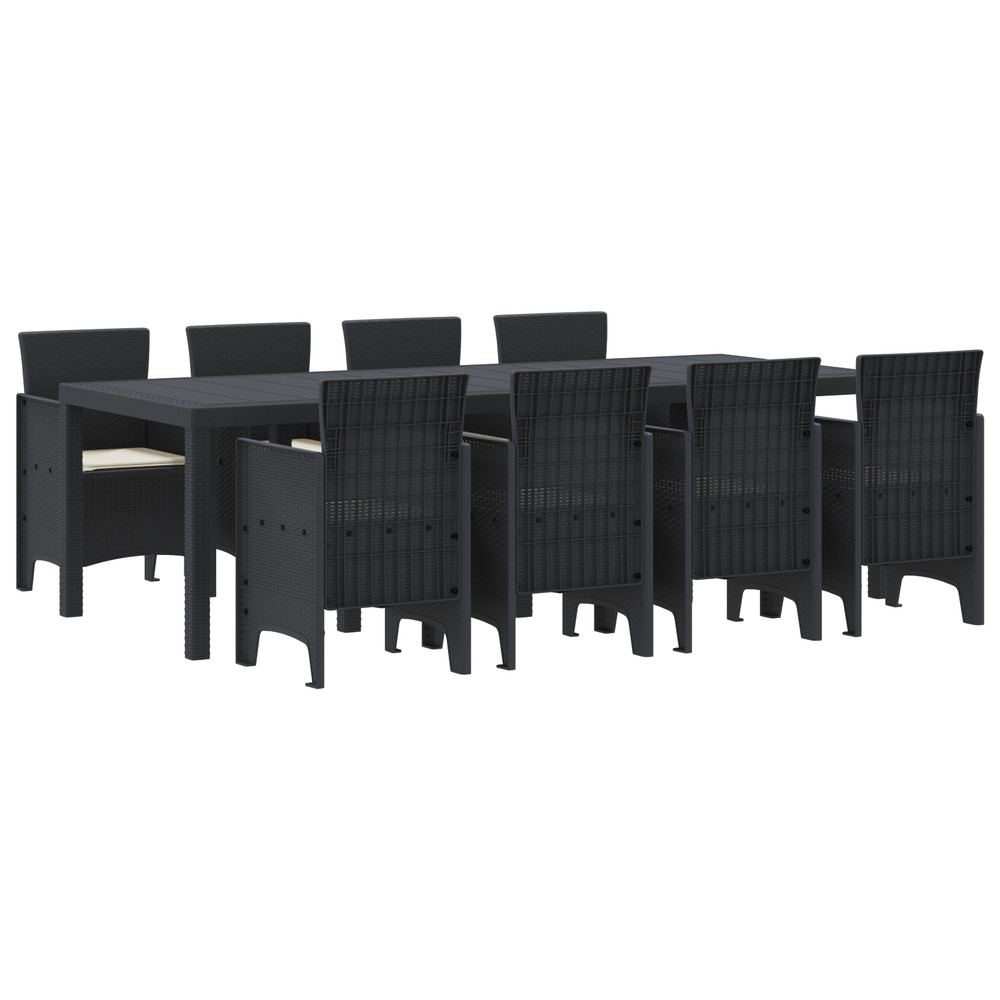 Ensemble de salle à manger de jardin en 9 pièces avec coussins anthracite en rattan poly