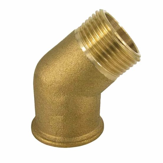 Coude laiton 45 degrés 1/2 pouce, raccord fileté