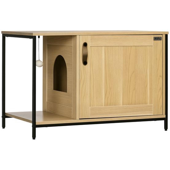 Maison de toilette chat acier et bois pour intérieur avec entrée latérale 80x48x55cm chêne