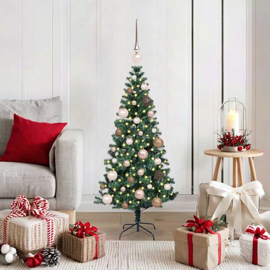 Sapin artificiel vert 120 cm pour intérieur/extérieur, pack complet illuminé et décoré
