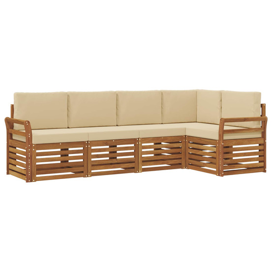 Ensemble de canapé d'angle avec coussin 5 pcs naturel et beige