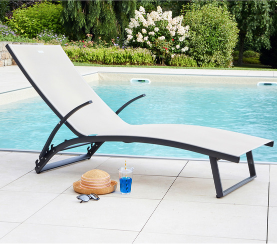 Lot de 2 transats de jardin en aluminium - lin - polenca