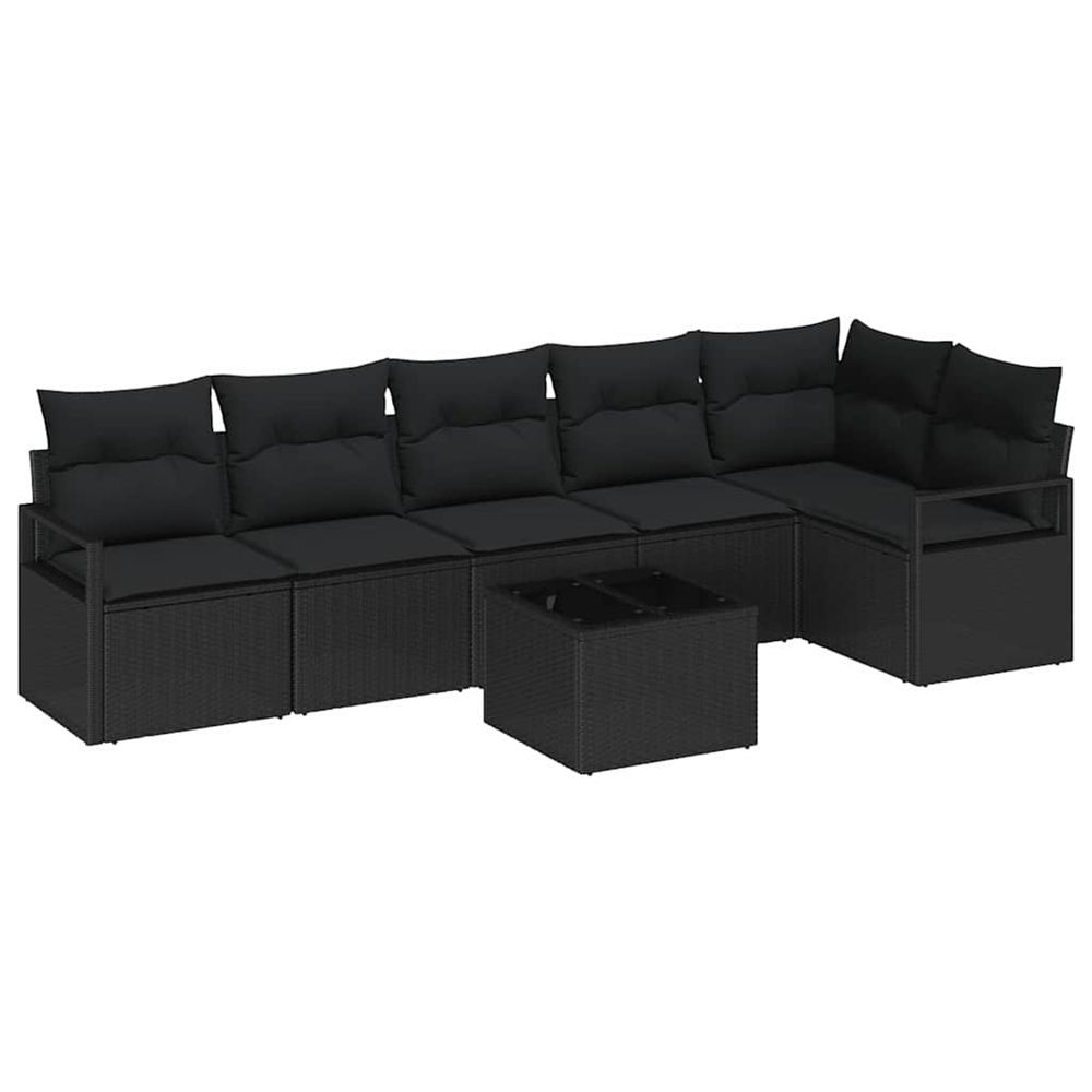 Ensemble de canapé de jardin 7 pc noir polyrotin
