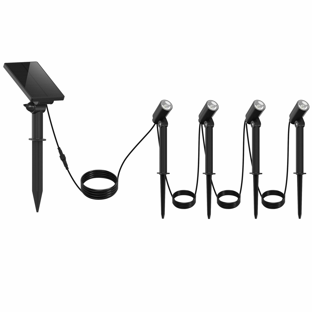 Lot de 4 spots solaires led mini roundy noir plastique h27cm