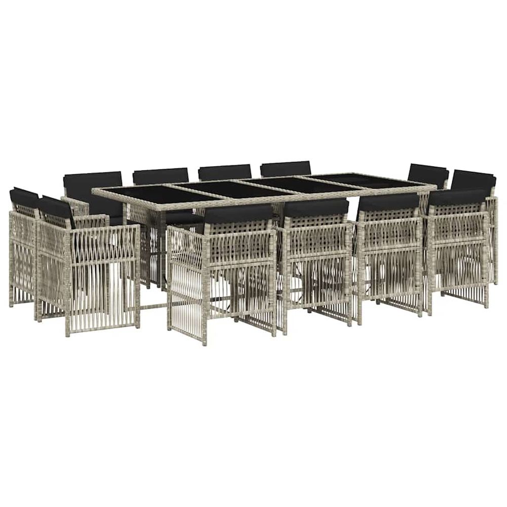 Ensemble à manger de jardin et coussins 13 pcs gris clair rotin