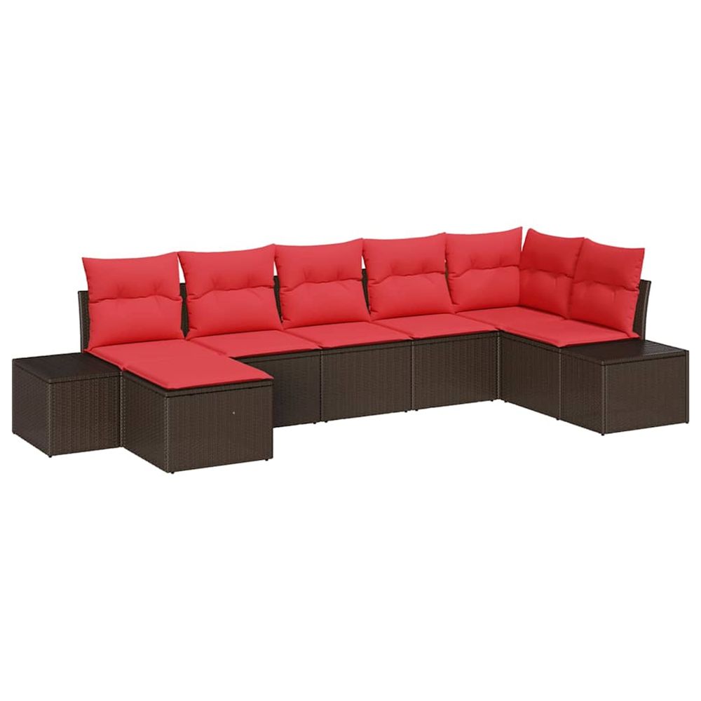 Ensemble de canapé de jardin 7 pc marron et rouge polyrotin