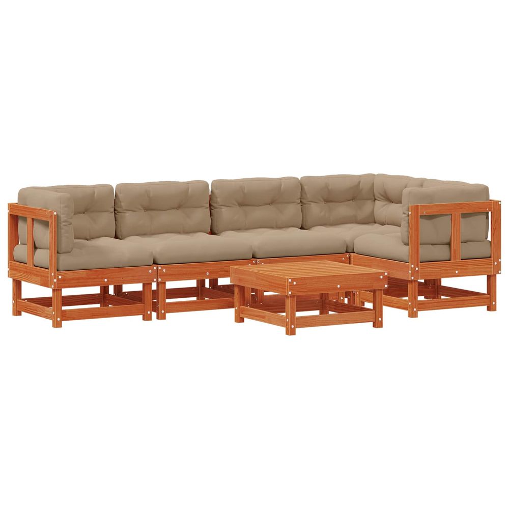 Ensemble de salon de jardin 6 pc brun cire bois de pin massif