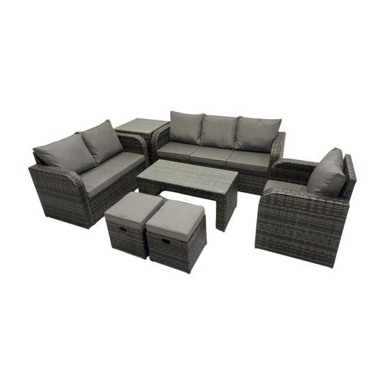 8 places dossier haut salon de jardin avec canapé d'amour table basse rectangulaire table d'appoint ensemble de canapés en rotin