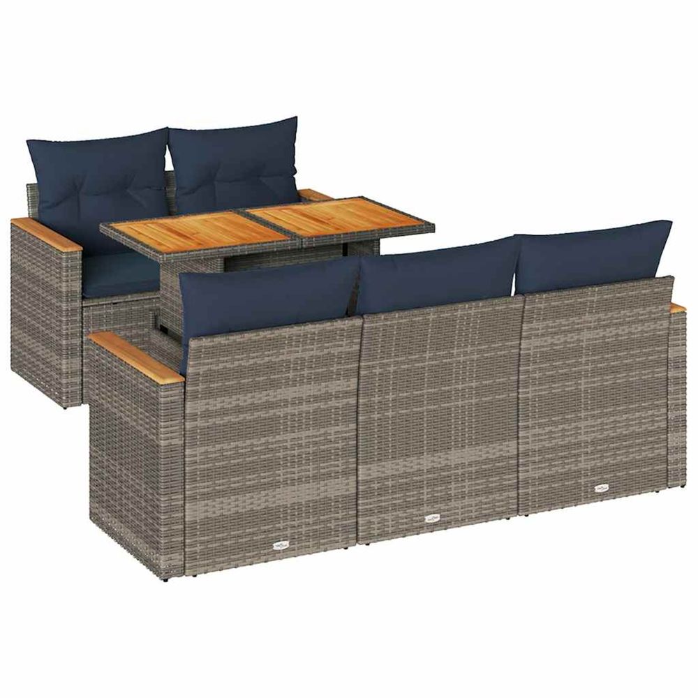 Salon de jardin 6 pcs avec coussins gris résine tressée