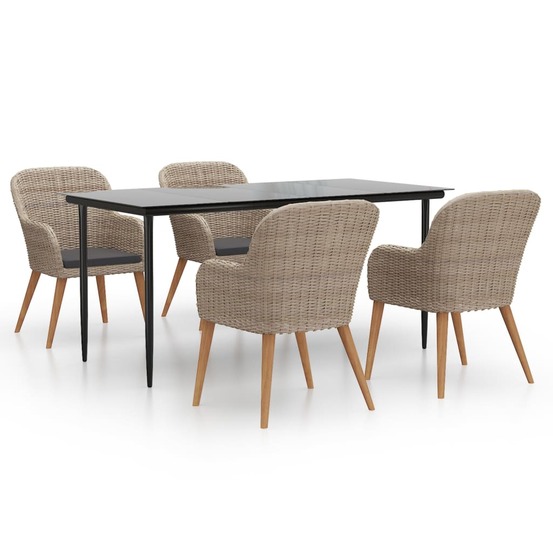 Ensemble à manger de jardin et coussins 5 pcs marron