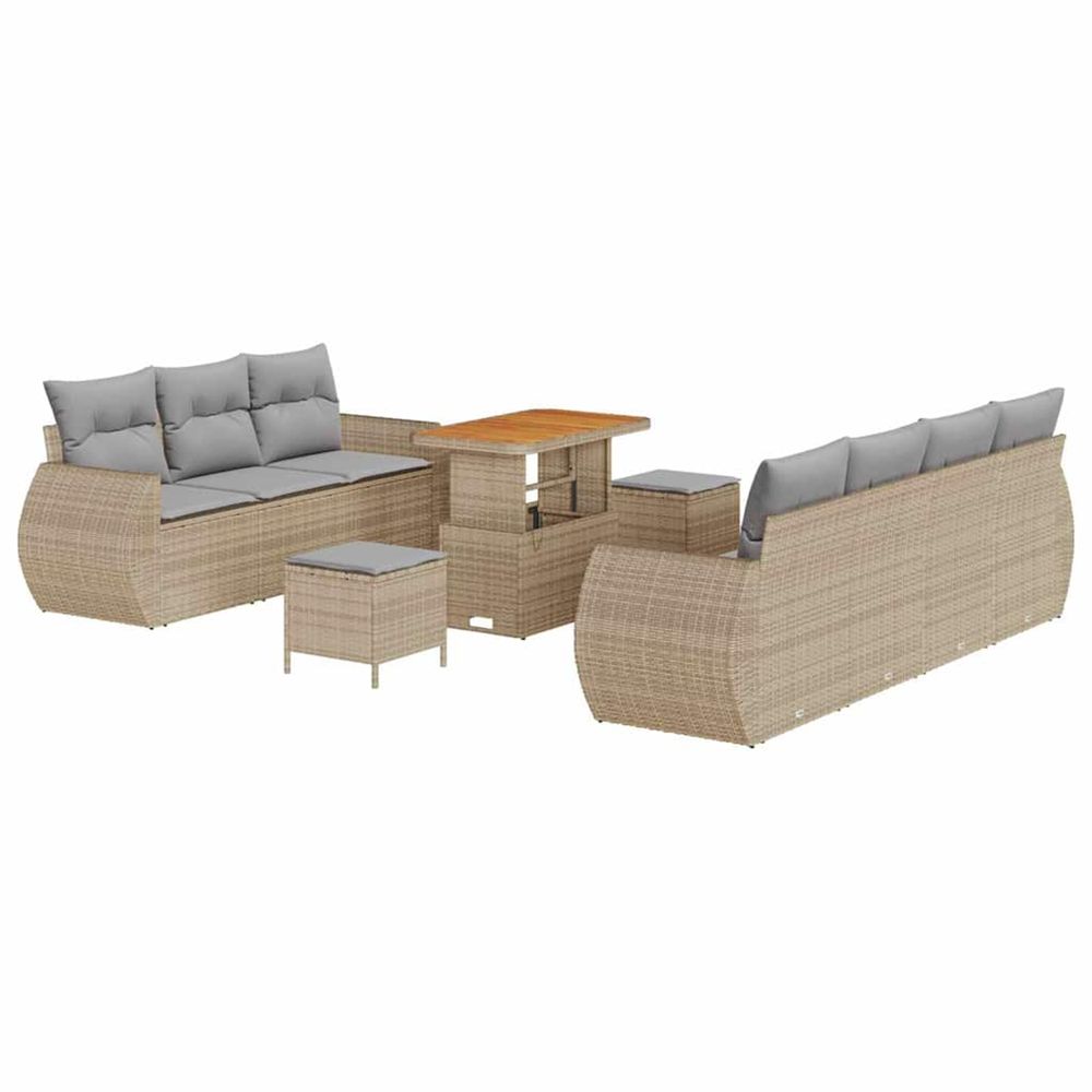 Ensemble de canapé de jardin 10 pcs beige polyrotin